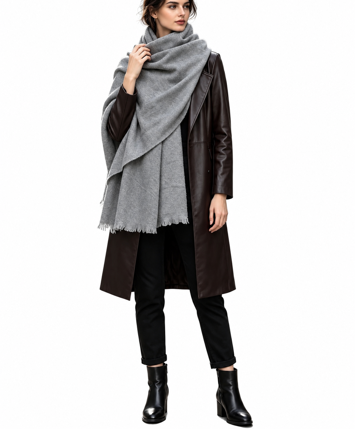 Grande Écharpe Gris Texturée pour Femme - Style Élégant