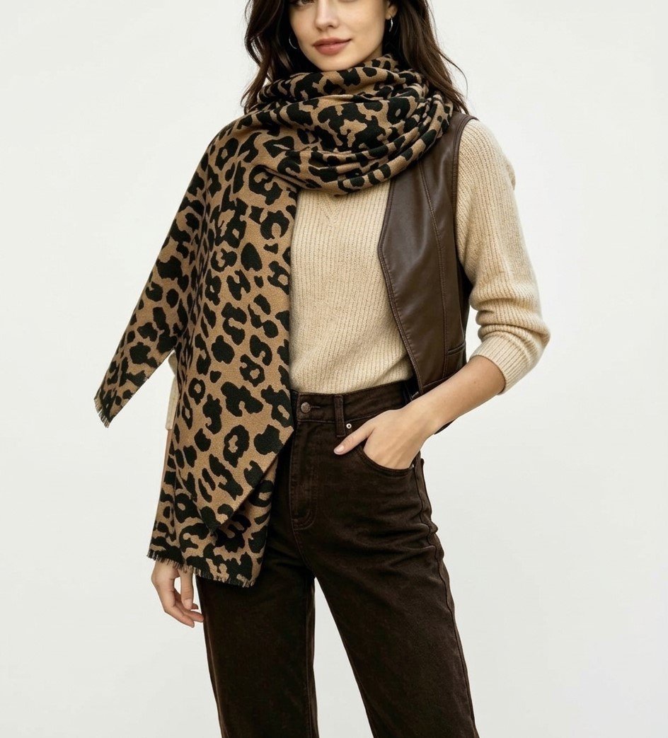 Écharpe Léopard Camel Élégante pour Femme -Tendance Automne-Hiver